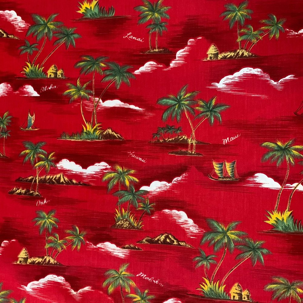 Red Palm Tree Hawaiian Print Fabric